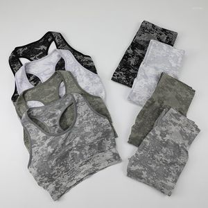 Active Sets Camo Seamless Sport Outfit For Woman Yoga Set Fitness Workout Leggings Push Up Bra Top Athletic Clothes Gym Clothing