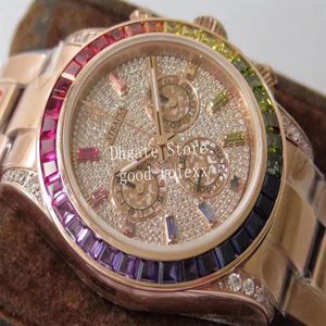 Chrono ETA 7750 zegarek Męski Automatyczny zegarek chronografu Mężczyźni 904L stalowy diamentowy ramka Kryształ Rose Gold Rainbow 116598 197p