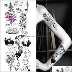 Tattoos temporários Tattoo adesivo Mulheres Arte corporal Pernas de braço impermeável Flora geométrica Men negro Tatoo Tatoo sexy Planeta Drop del Dhsjq