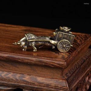 Decorative Figurines Copper Bull Pull Vehicle Chinese Folk Feng Shui Ornaments Retro Home Decoration Office Luck Wealth Miniatures Crafts