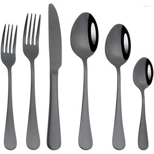 Conjuntos de talheres ayyous 1/4/6set Dinnerware Conjunto de utensílios de aço inoxidável preto tabela bife faca de faca de sobremesa de colher de talheres casas