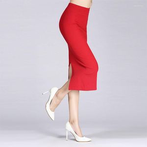 Spódnice jesienne zima kobiety ołówek spódnica wysoka talia bawełniany stały kolor elastyczny elastyczny biznes ol podzielony bodycon xin-shippin