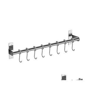 Hooks Rails Wall Mounted Utensil Rack Stainless Steel Hanging Kitchen Rail With 6/8/10 Mar15 Drop Delivery Home Garden Housekee Or Dhqqj