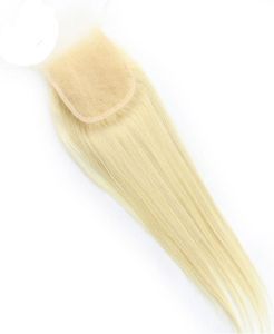 Platinum Blonde 613 Rak spetsstängning med babyhår blekade knutar Remy Human Hair 4x4 Spetsstängningar3670560
