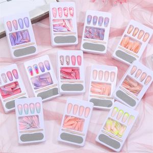 False Nails 24st Set Long Coffin Fake European Rainbow Ballerina Full Nail Art Tips Artificial L￶stagel med lim3029