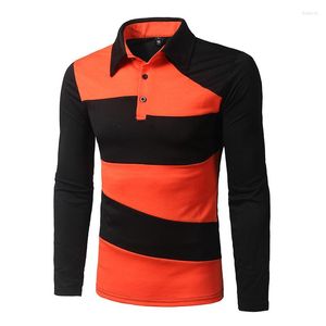 Polos masculinos zogaa casual manga longa camisa pólo masculino moda preta e laranja costura listrada camisetas pólo de manga de algodão Slim