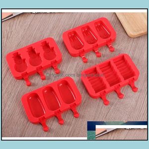 Glassverktyg 3 hål oval ellipsform Sile Mold Popsicle Molds Tray Cube Frozen Lolly Maker Holder Factory Price Expert Design Otmku