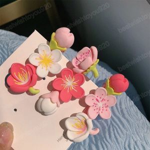 Pink Peach Blossom Barrettes Hairpin For Women Girls Sweet Fresh Cute Bangs Broken Hair Clip Hairwear Accessories