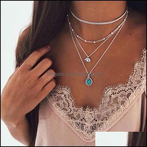 H￤nghalsband mode minimalistiska choker halsband f￶r kvinnor elefant turkos charm boho smycken l￥ng uttalande mtilayer drop de ot5ch
