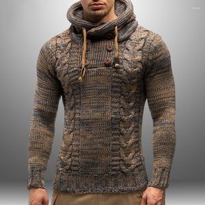 Męskie swetry jesienne zima 2022 Modna luźna dzianina sweter z kapturem mężczyzn na szyi długie rękaw Slim Male Pullover