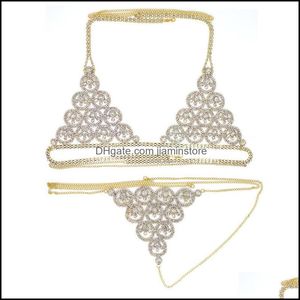 Inne modne trendy w stylu ciała Bra Metties Kobieta seksowna bling krineston bikini biżuteria garnitur piersi