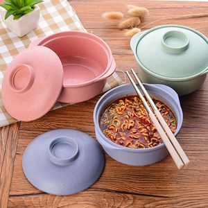 Skålar 1pc snabbnudel med lock frisk skål bordsartiklar soppa ris japansk stil elever container