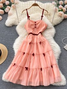 L￤ssige Kleider Zcwxm Sommer Vintage Organza Pink Kleid Frauen koreanische Hosentr￤ger Party Schmetterling von Schulter A-Line Night Elegant