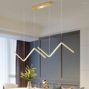 Candeliers 26W Modern Minimalist Wave Line Led Chandelier para Restaurante de cozinha de cozinha de mesa Pingente de café nórdico pendurado