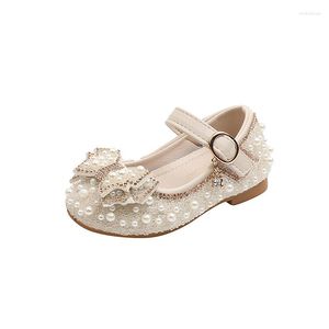 Flat Shoes Girls Kids Leathing Dress Princess с Bling Pearl Sweet Baby Students Dance Party Casual обувь Syj090