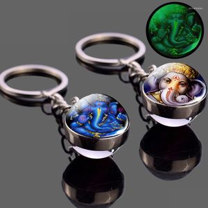 Keychains Hinduism Statement Keychain Luminou Glass Ball Key Chain Glow In Dark Bohemia Long Chains Jewelry Elephant God Shiva Brahman