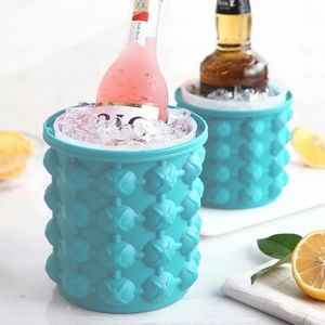 Portable 2 i 1 stor silikon Ice Cube Mold Maker Tray Bucket Wine Cabinet med lock Party Beverage Frozen Whisky Cocktail Sea Shipping SS1216