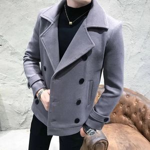 남자 양모 의류 겨울 재킷 남자 고품질 코트 남자 캐주얼 슬림 짧은 순수한 컬러 트렌치