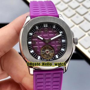 Ny 5067A-022 Purple Texture Dial Tourbillon Automatic Womens Watch 316l Steel Case Purple Rubber Strap Fashion Sport PPHW Lady WA227J