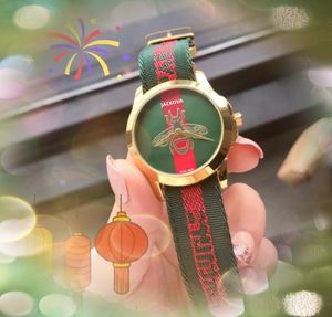 Classic model women bee skeleton dial watch Luxury Red Green Nylon Belt Quartz Popular Modern Simple noble and elegant Wristwatch montre de luxe gifts