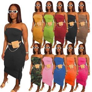 Vestidos casuais Adogirl elegante fora do ombro Bodycon Midi Women lateral Tassel Tassel Color Solid Party Night Club Dress 2022 Summer