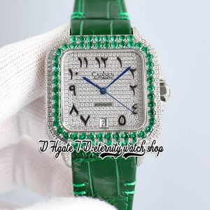 TWF TW0009 M8215 Automático Relógio de homens de 40 mm Green Green Out Big Diamond Pavinged Diamonds Dial Diamo