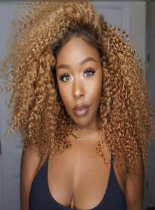 Ombre Kinky Curly Lace Lace Wig Blonde Two Tone Color 1BT27 Brasil Lace Full Front Human Hair Wigs Kinky Curly With Baby Hair5260117