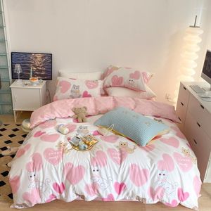 Наборы постельных принадлежностей розовый хлопок для девочек милый кошачий дизайн кровать льня