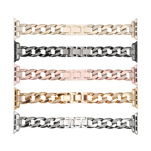 Luxury Ladies Diamond Metal Chain Strap For Apple Watch 42mm 49mm 44mm 41mm 40mm 38mm Replaceable Bracelet Wristbands Iwatch 8 Ultra 7 6 5 4 3 Series Watchbands
