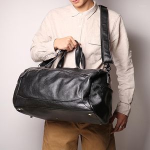 Duffel Bags Luxury Cowhide Genuine Leather Travel Bag Men Luggage Male Weekend Carry On Tote Handbag Messenger