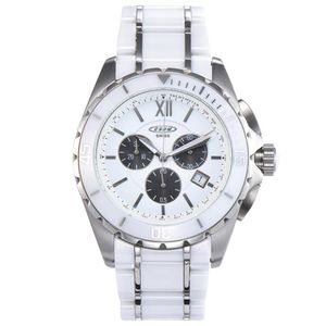 New Men Quartz Watch White Ceramic Two-tone Stainless Steel Back Dial Silver Hands chronograph2442256j