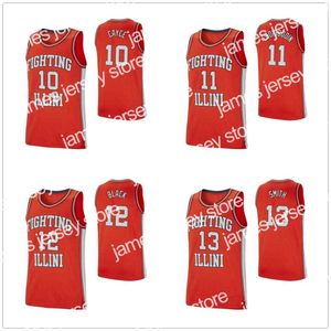 Koszulki do koszykówki Illinois Fighting Illini 10 Drew Cayce Basketball Jersey 11 Greg Eboigbodin 12 Leron Black 13 Mark Smith Men's Szygowany Nazwa numeru