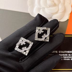 jewelry 925 Sliver Luxury Brand Designers Stud Circle Love Geometric Block Charm Women Crystal Diamond Earring Wedding Party Jewerlry Gift YXDJ
