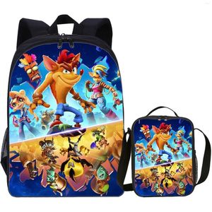 Школьные сумки Crash Bandicoot рюкзак для мальчиков с девочками с ланч -коробкой детские мультипликационные школьные сумки и более прохладные сумки принт