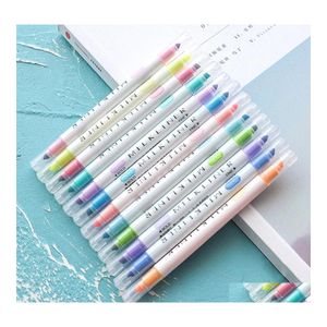 Highlighters 12 Pcs/Set Double Headed Stationery Mild Pens Colored Ding Painting Highlighter Art Marker Wdh1197 Drop Delivery Office Dh4Ld