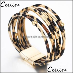 Kette Bohemian Leopard Leder Armbänder Für Frauen Männer Trendy Armband Armreifen Elegante Handgemachte Mtilayer Wrap Breite Armband Drop De Otgki