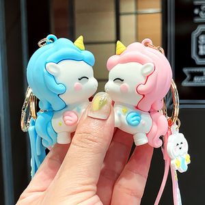 Cute 3D Unicorn Keychains Softglue Pegasus Pendant Key Rings For Kids Toys Doll Women Men's Bag Key Chain
