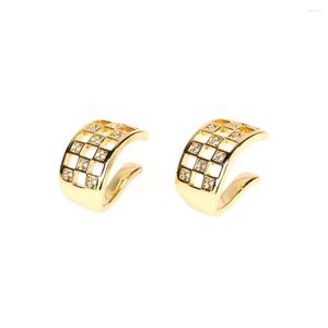 Hoopörhängen Eyika Design Mosaic Grid Ear Cuff Non Pierced Micro Pave Zircon Liten Clip Earring For Woman Girl Gold Silver Color Jewelry