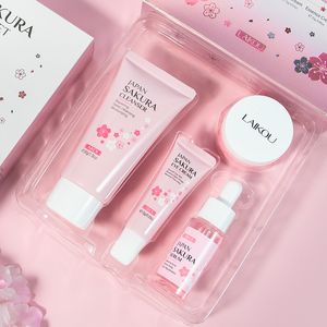 Sakura Conjunto de Cuidados com a Pele Limpador Facial Creme Facial Fade Olheiras Creme para os Olhos Produtos Coreanos para Cuidados com a Pele 4 pçs/conjunto