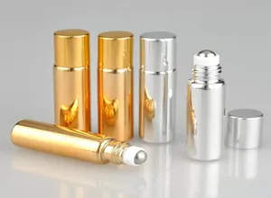 10pcs/partia 5 ml metalowy wałek pusta butelka do olejków eterycznych UV Roll-On Butelki Złote srebrne kolory