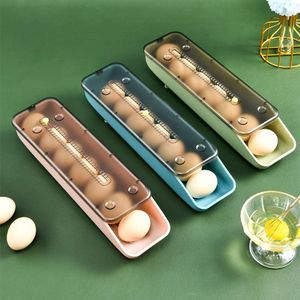 Storage Bottles Egg Box Automatic Rolling Kitchen Refrigerator Organizer Transparent Container Plastic Holder Tray