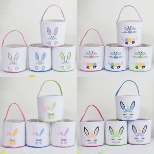 Easter Egg Storage Basket Canvas Bunny Ear Bucket favors Creative Easter Gift Bag With Rabbit Tail Decoration Multi Styles ss1216