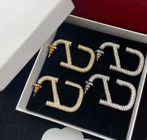 2022 Mode Ohrringe Schmuck Damen Herren Designer Ohrring Ohrstecker Buchstabe V Diamanten Luxurys Goldene Mode Silber Nadel Weote mit Box