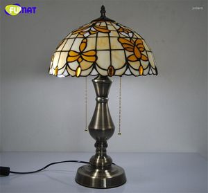 Table Lamps FUMAT 12" Tiffany Lily Flowers Stained Glass Light For Bed Room Living Home Decor Stand Lights