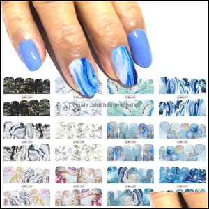 Stickers Decals 12 Designs Gradient Marble Nail Art Sticker Fashion Fl Er Image Transfer Water Foils New Arrival Drop Delivery Hea Dh79U