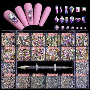 Hela nagel accesories Art Nails Rhinestone 3D Crystals Rhinestones for Design in Box med Doting Pen NAR0142971