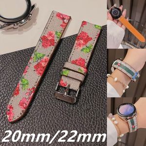 Banda de reloj de 20 mm 22 mm Smart Straps para Samsung Galaxy Watch 4/46 mm/42 mm/Active 2/Correa Gear S3 Bracelet G Diseñador de lujo PU Leather Colorido Flower Snake Watch