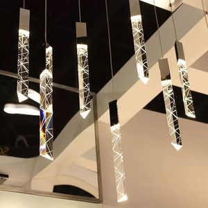 Modern Loft LED Lamp Chandelier K9 Crystal Chrome Duplex Stair Chandelier Living Room Hotel Ceiling Hanging Light Luxury Pendant Lamps