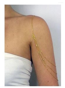 Link Bracelets de roupas sem mangas Charme de pulseira superior Corrente de braço de metal oco com padrão geométrico do corpo retrô