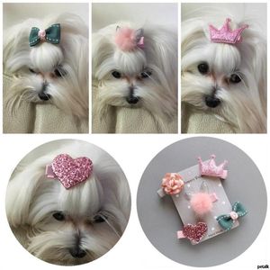 Abbigliamento per cani 5 pezzi in 1 set Flower Vision Pet Hairpin Teddy Poodle Clip Accessori per capelli Copricapo da sposa